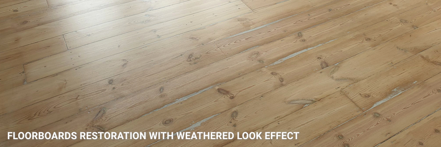 Wide Sand Floorboards Restoration With Weathered Look