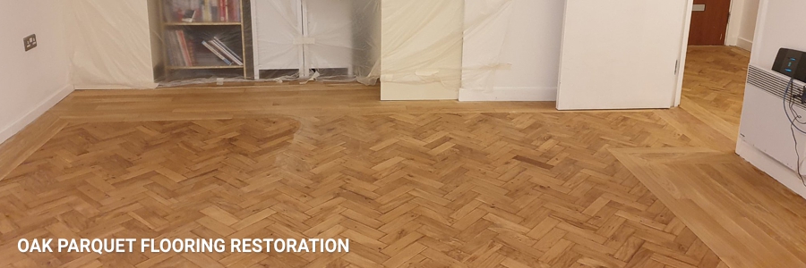Oak Parquet Flooring Restoration Sanding in aldgate