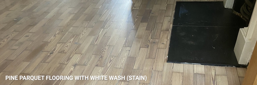 Pine Parquet Flooring White Wash Stain 3 in dalston