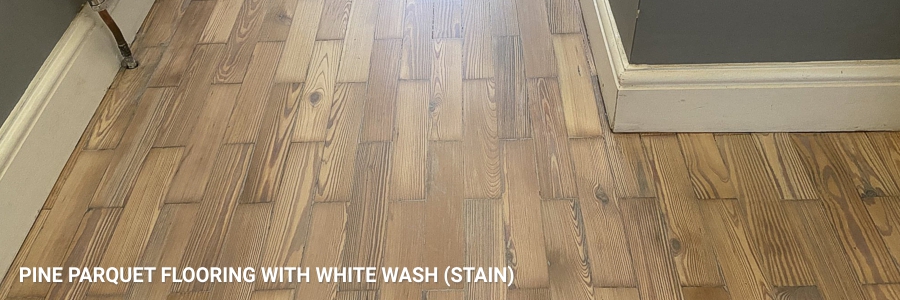 Pine Parquet Flooring White Wash Stain in slough