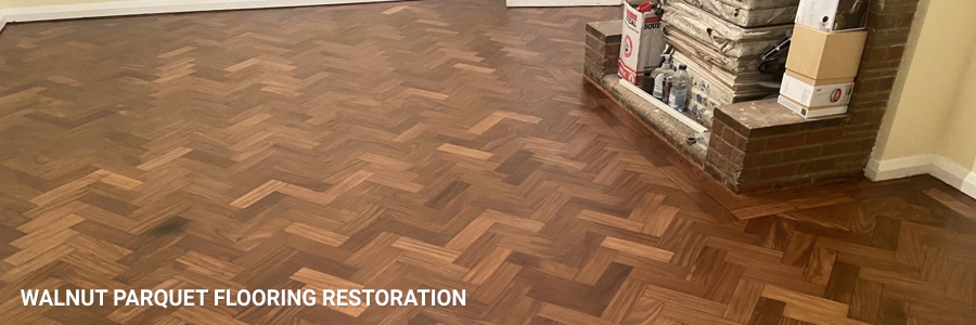 Walnut Parquet Flooring Restoration Sanding in stoke-newington