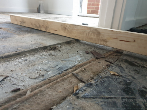 Oak Parquet Flooring Installation - before levelling 8