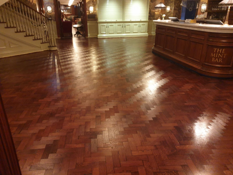 Parquet Floor Sanding & Staining in Central London Hotel 1
