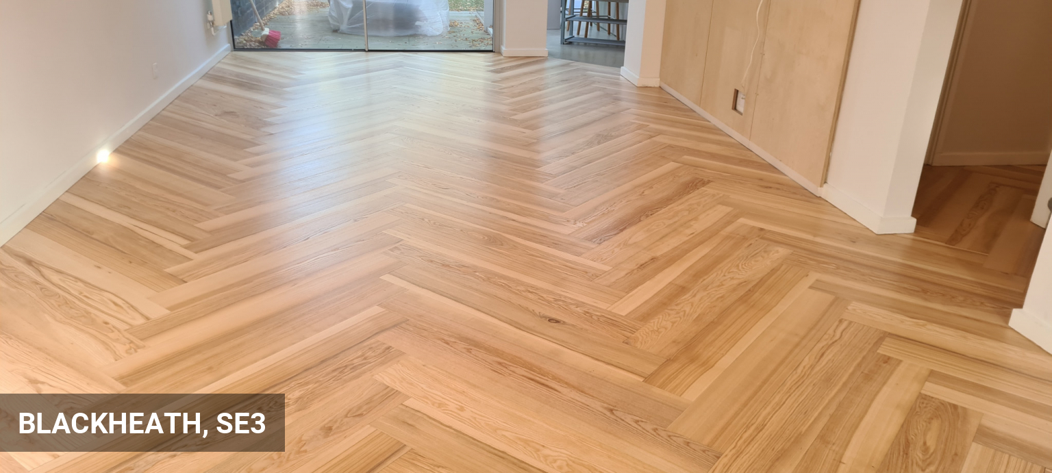 Ash Herringbone Parquet Flooring Restoration in Blackheath, SE3