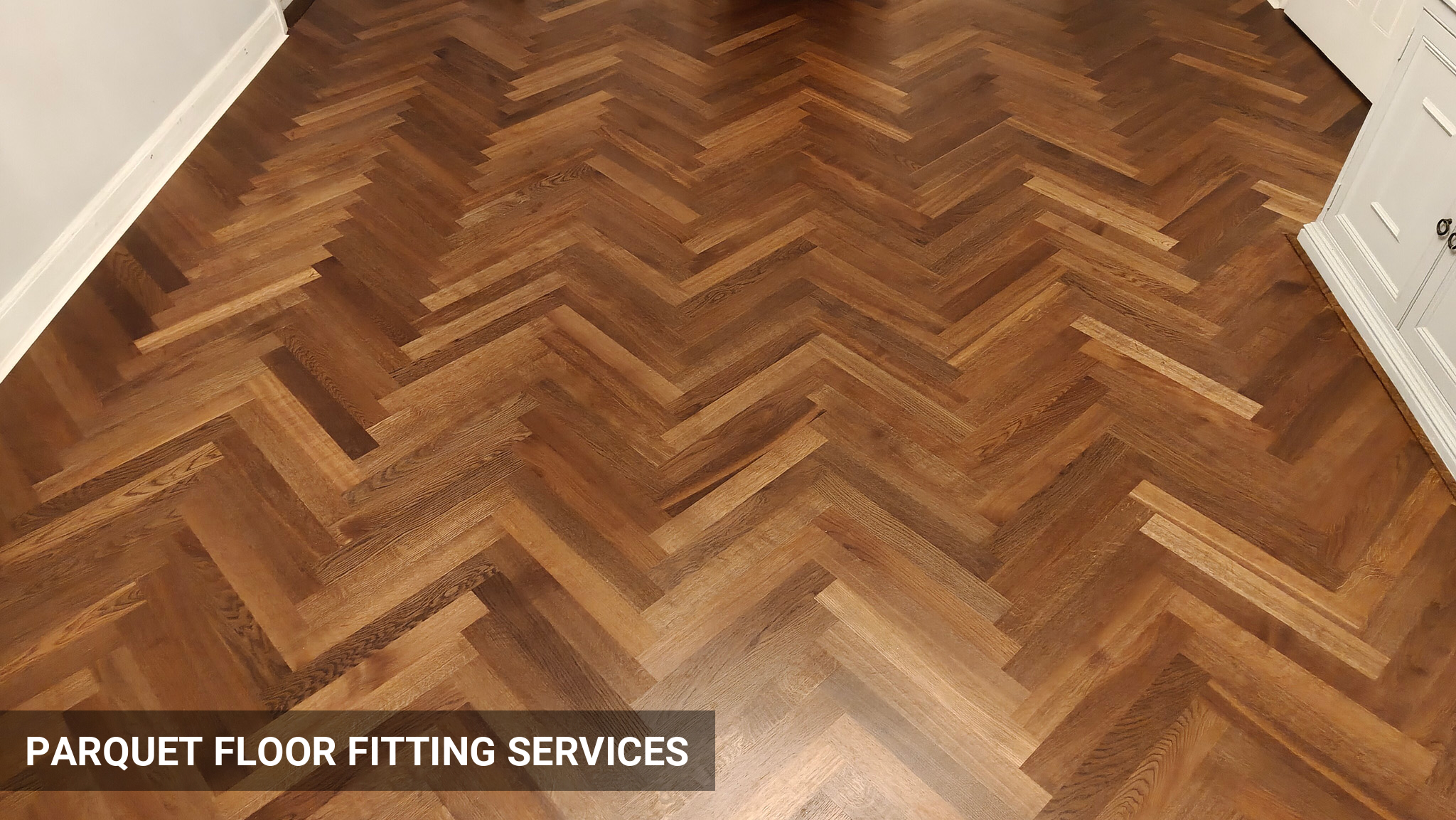 Smoked Oak Herringbone Parquet Flooring Installation in Weybridge