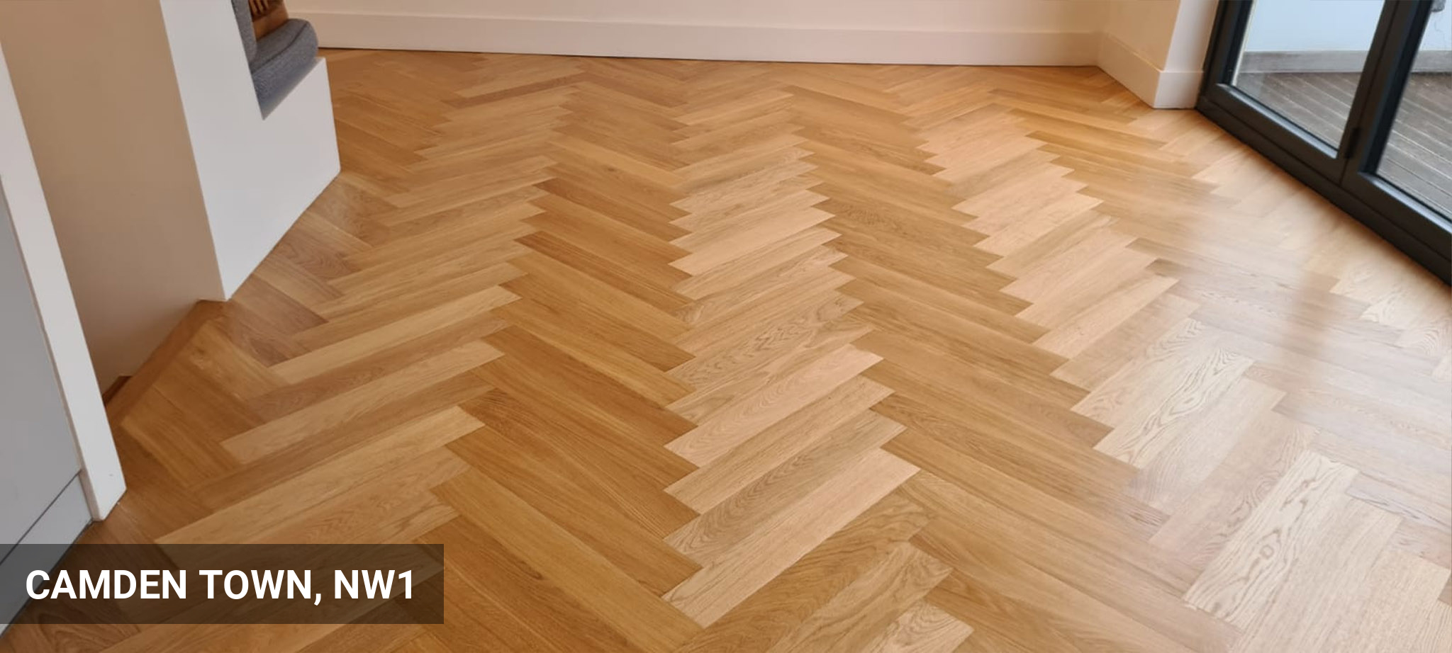 Restoration of Herringbone Oak Parquet Flooring & Oak Stairs in Camden Town, NW1