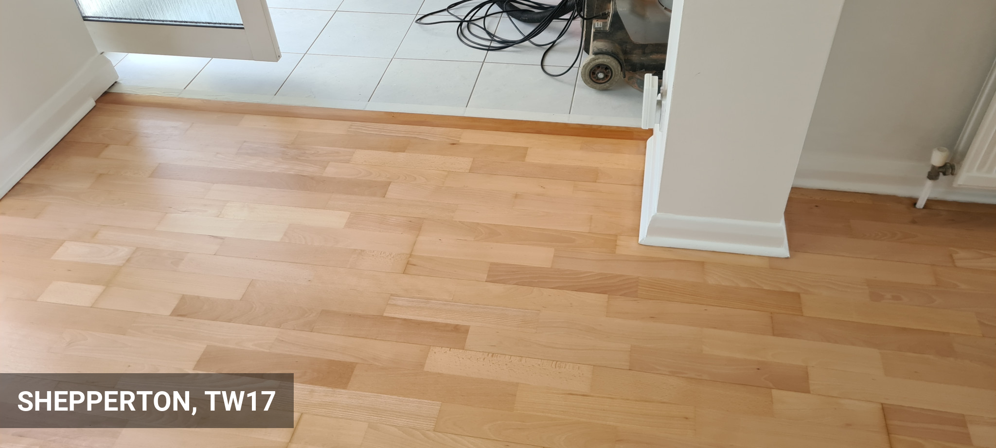Floor Sanding & Sealing of Multi-Strip Beech Wood Flooring in Shepperton