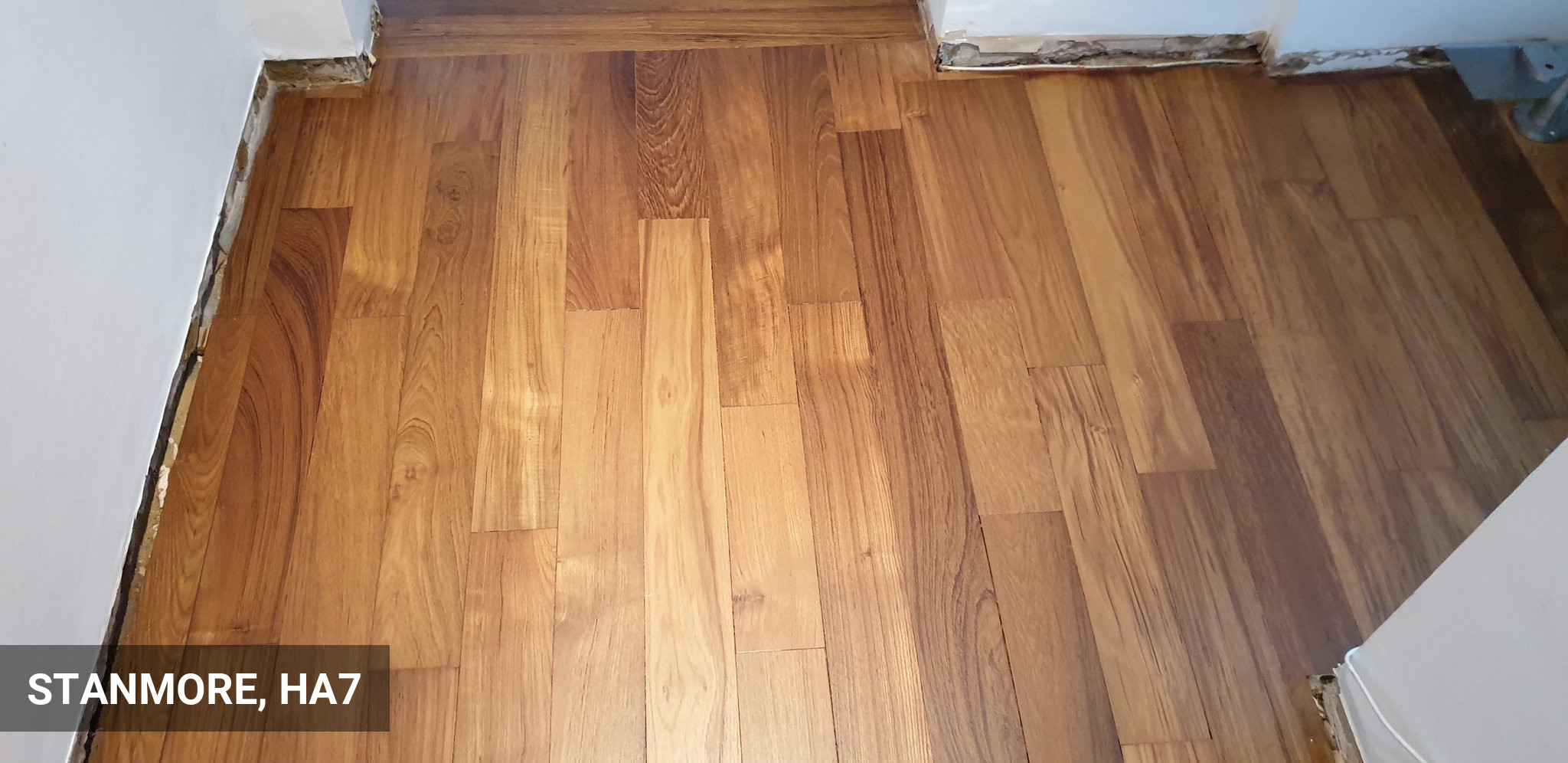 Teak Solid Wood Flooring Restoration in Raw / Invisible Finish in Stanmore, HA7