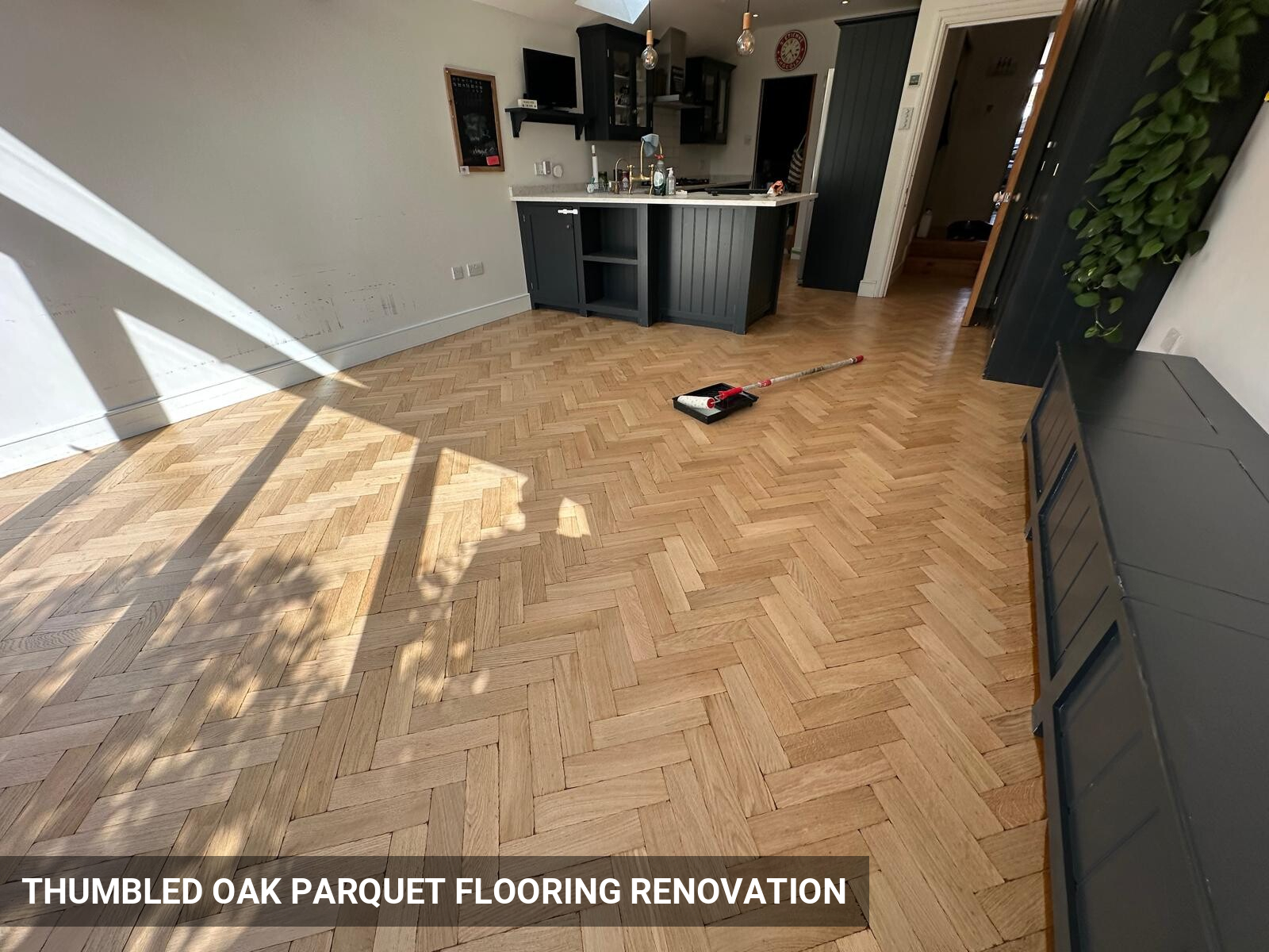 Thumbled Solid Oak Parquet Flooring Renovation in East Dulwich