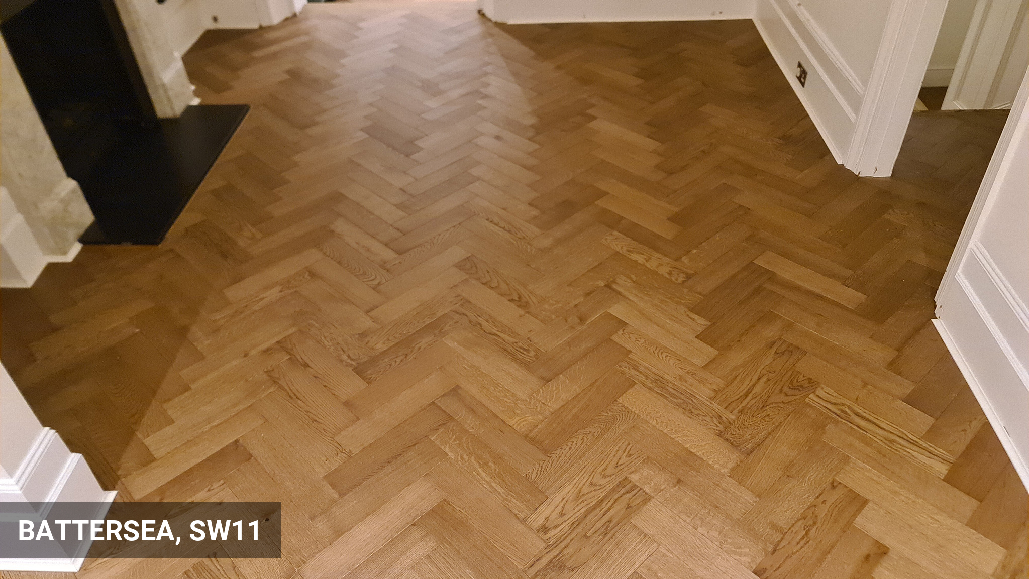 Replacement of Oak Planks with Herringbone Parquet Flooring in Battersea